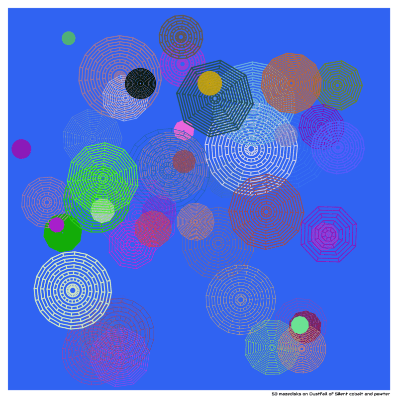 53 mazedisks on Dustfall of Silent cobalt and pewter