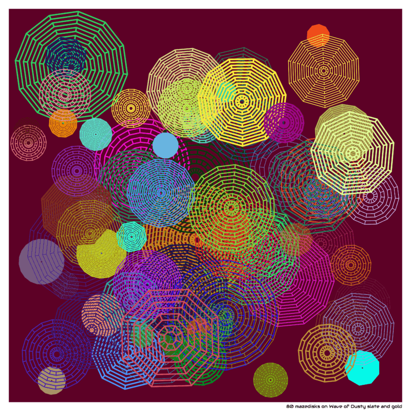 80 mazedisks on Wave of Dusty slate and gold