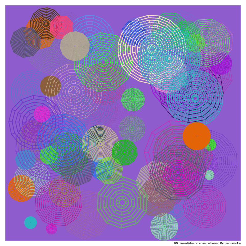 85 mazedisks on rose between Frozen smoke