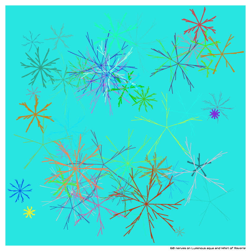60 nerves on Luminous aqua and Whirl of Reverie