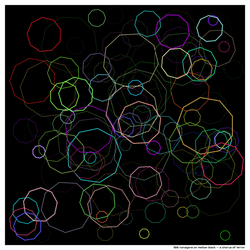 108 nonagons on mellow black — a chorus of mirror