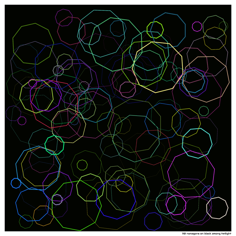 110 nonagons on black among twilight