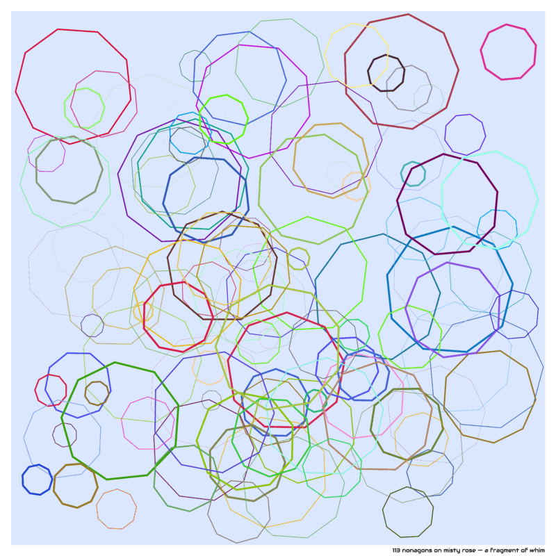 113 nonagons on misty rose — a fragment of whim