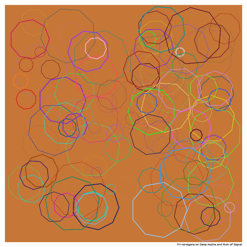 114 nonagons on Deep mocha and Ruin of Signal