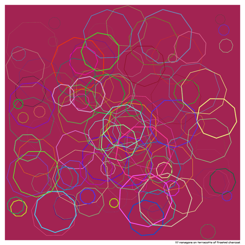 117 nonagons on terracotta of frosted charcoal