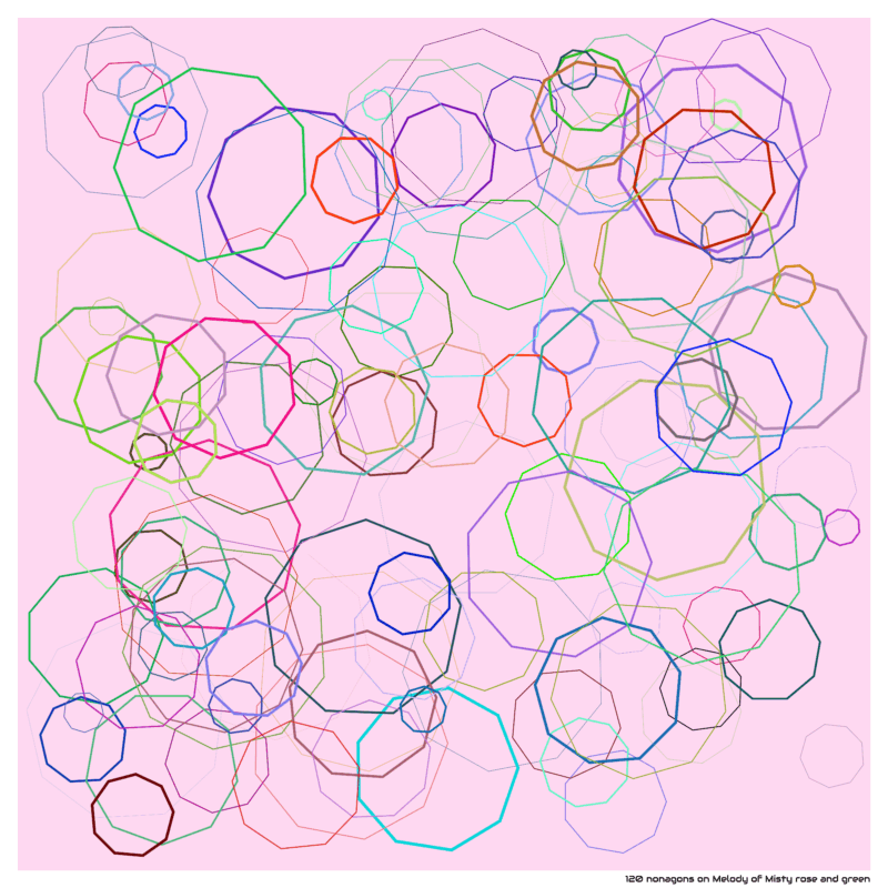 120 nonagons on Melody of Misty rose and green