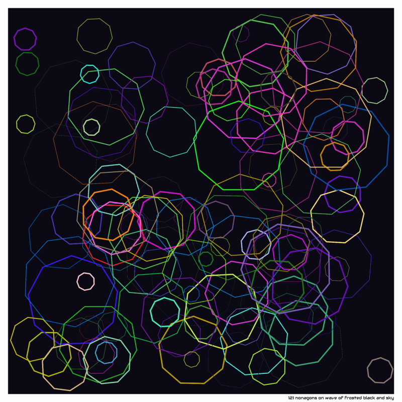 121 nonagons on wave of frosted black and sky