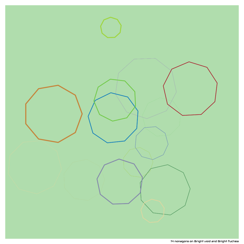 14 nonagons on Bright void and Bright fuchsia