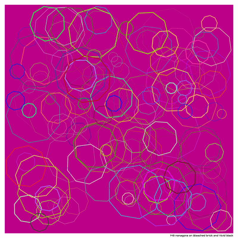 149 nonagons on Bleached brick and Vivid black