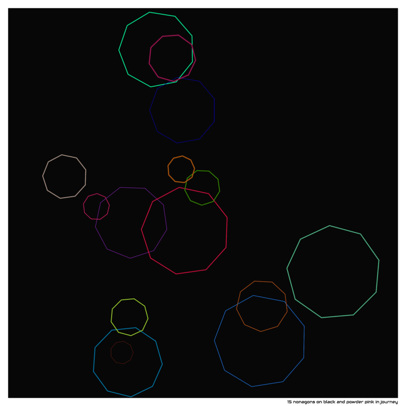 15 nonagons on black and powder pink in journey