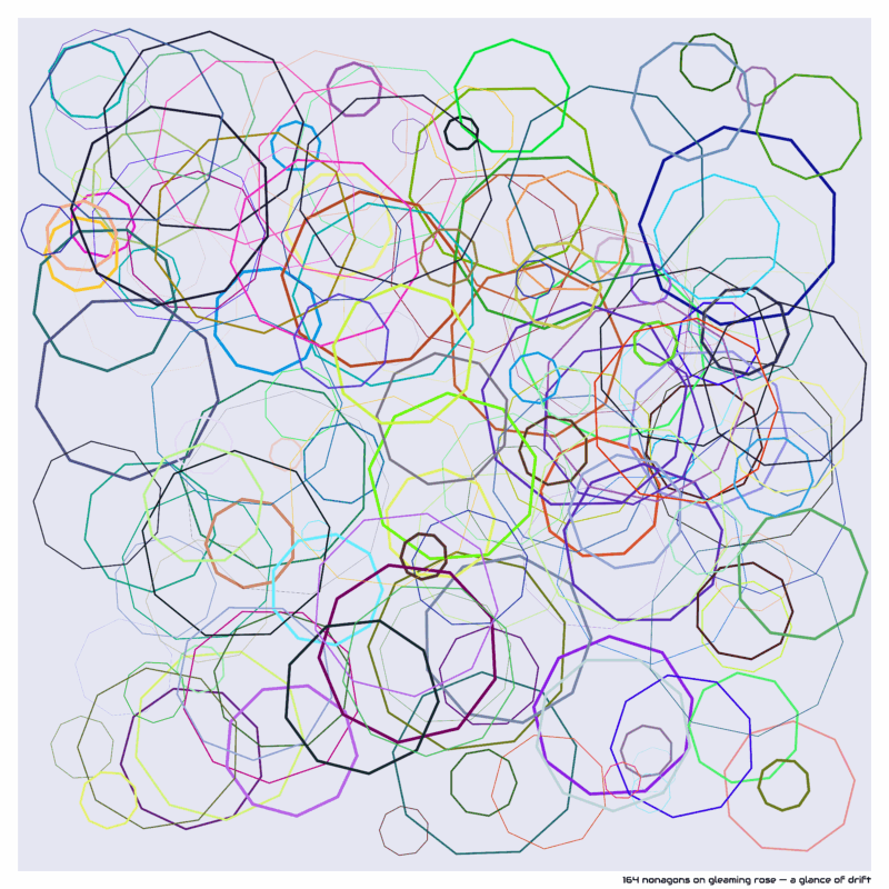 164 nonagons on gleaming rose — a glance of drift