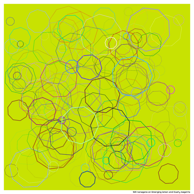 169 nonagons on Emerging lemon and Dusty magenta