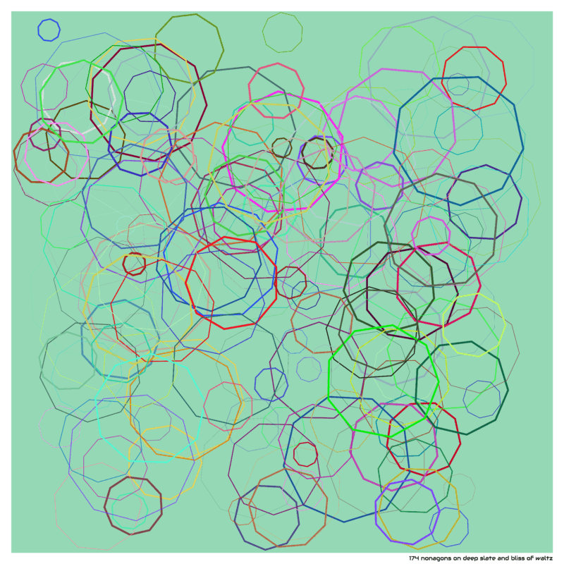 174 nonagons on deep slate and bliss of waltz