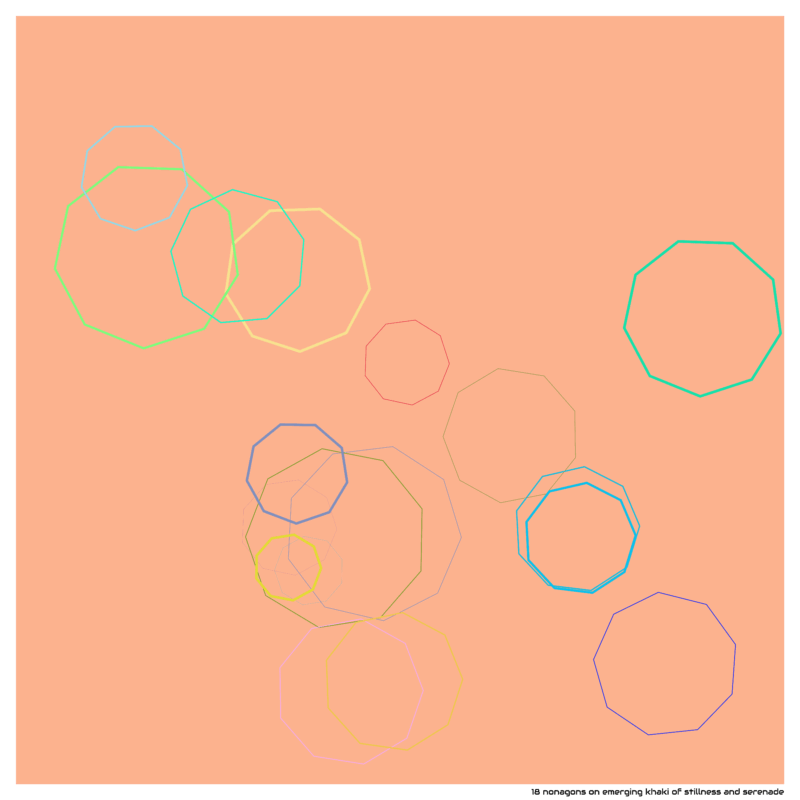 18 nonagons on emerging khaki of stillness and serenade