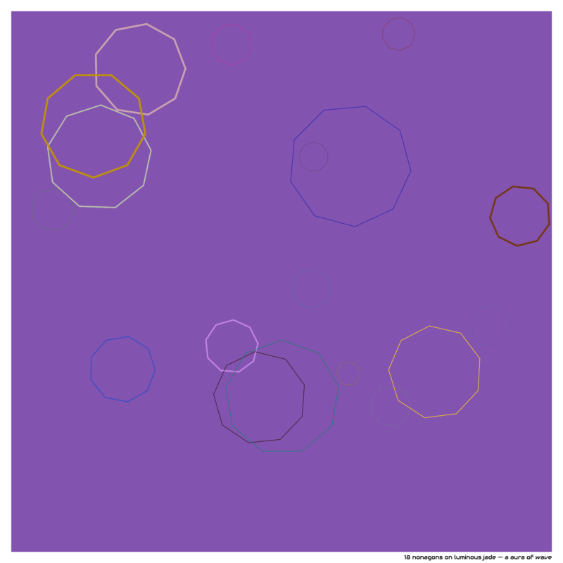 18 nonagons on luminous jade — a aura of wave