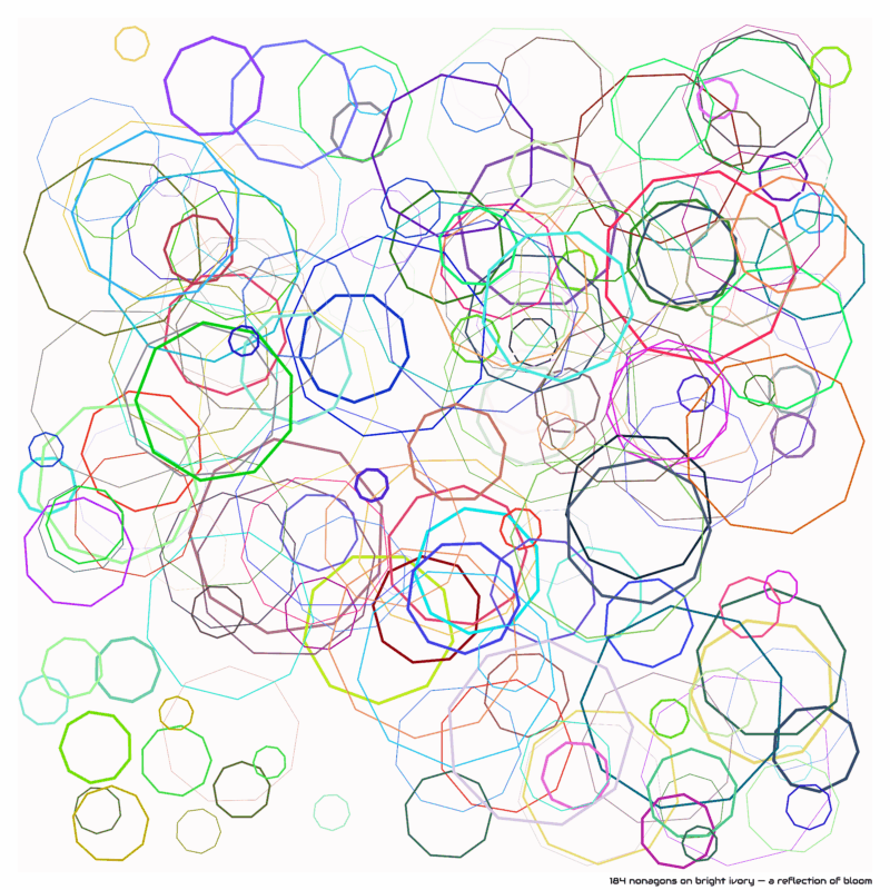 184 nonagons on bright ivory — a reflection of bloom