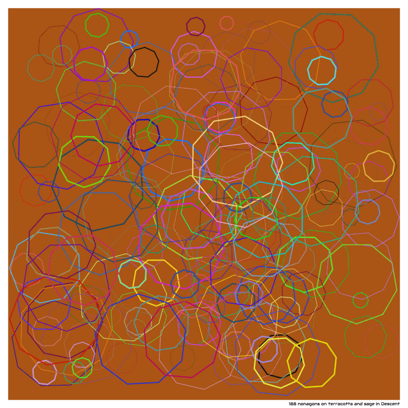 188 nonagons on terracotta and sage in Descent