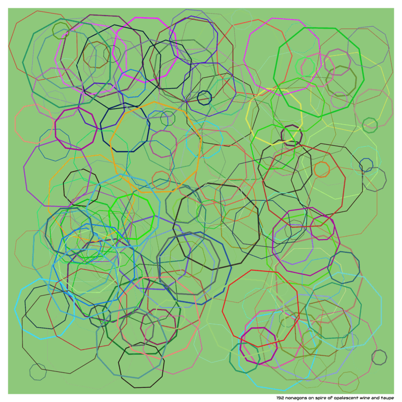 192 nonagons on spire of opalescent wine and taupe