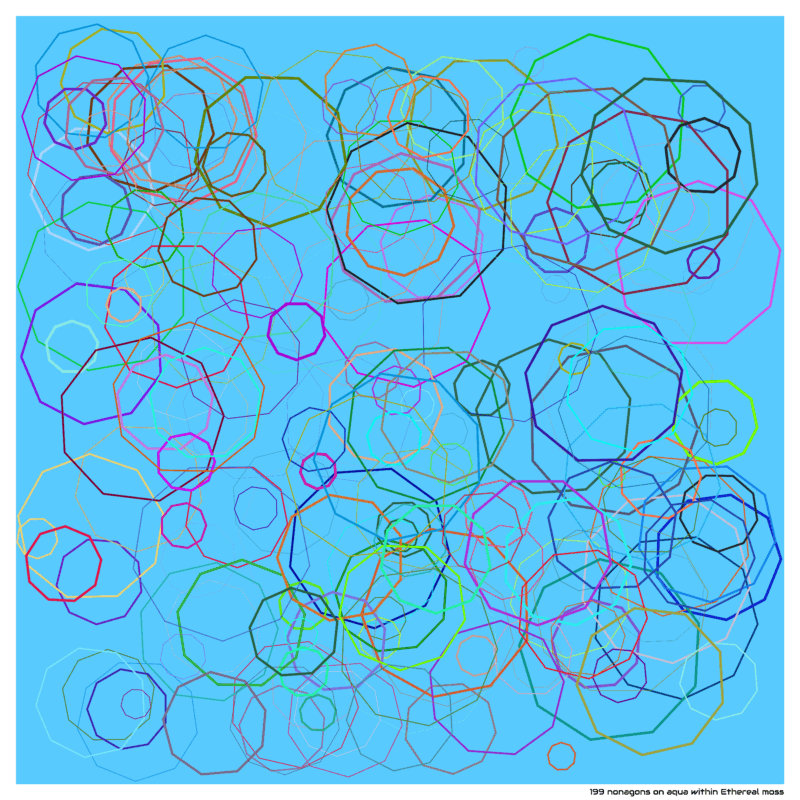 199 nonagons on aqua within Ethereal moss