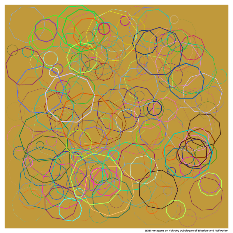 205 nonagons on Velvety bubblegum of Shadow and Reflection