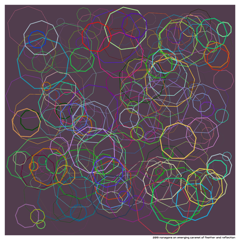 209 nonagons on emerging caramel of feather and reflection