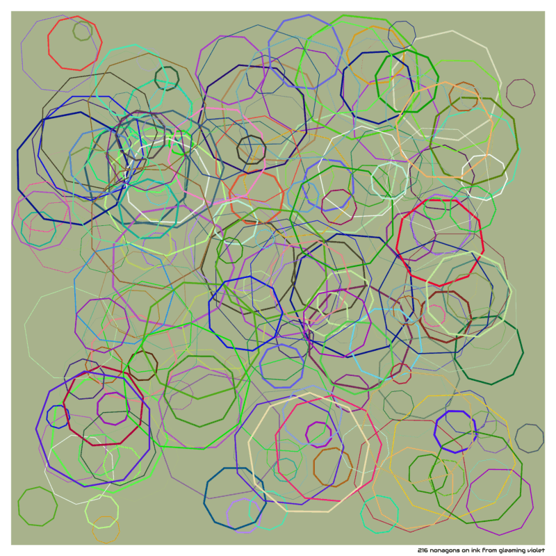 216 nonagons on ink from gleaming violet