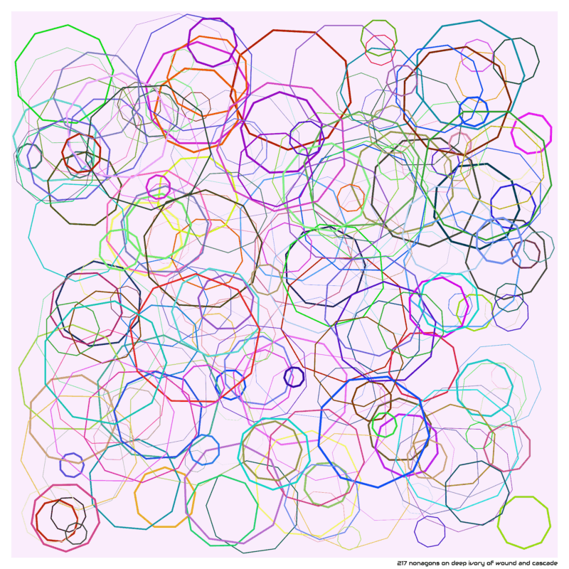 217 nonagons on deep ivory of wound and cascade
