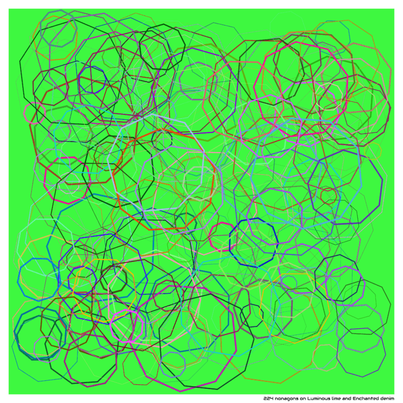 224 nonagons on Luminous lime and Enchanted denim