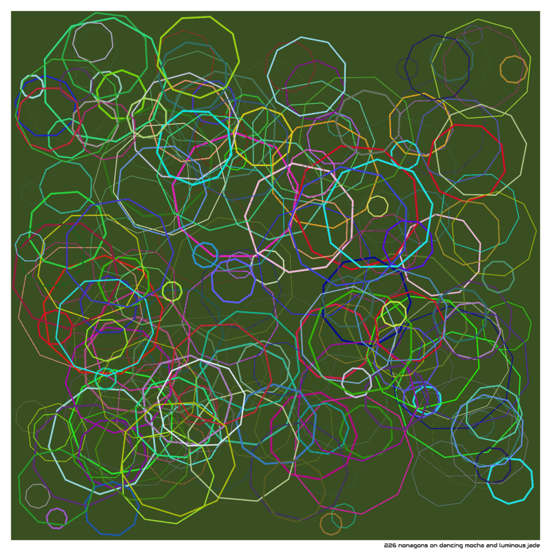 226 nonagons on dancing mocha and luminous jade