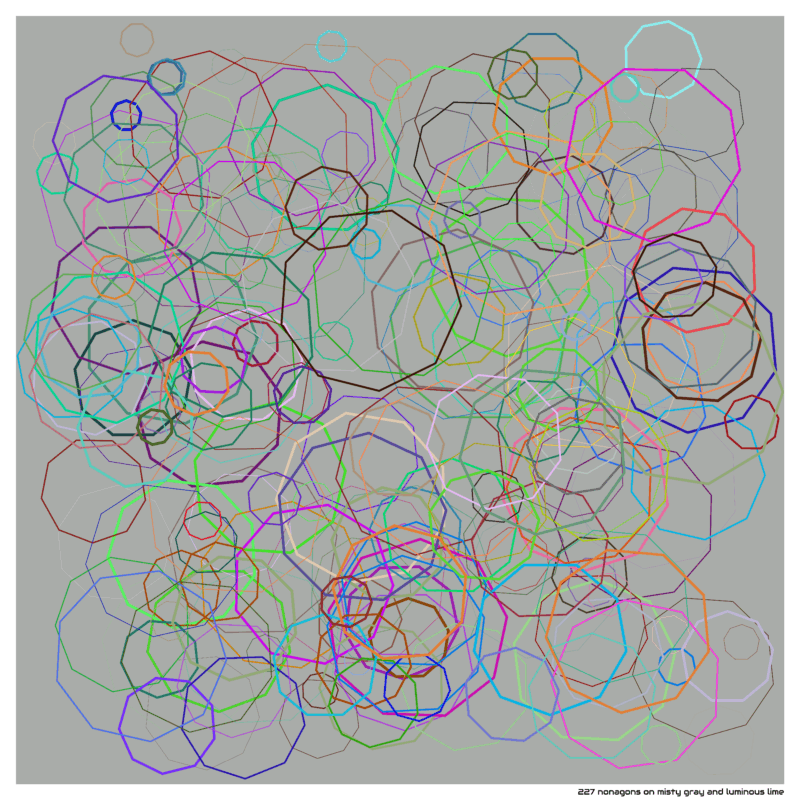 227 nonagons on misty gray and luminous lime