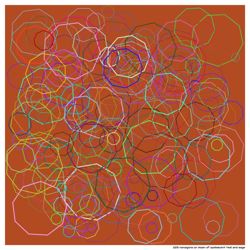 229 nonagons on moon of opalescent teal and sage