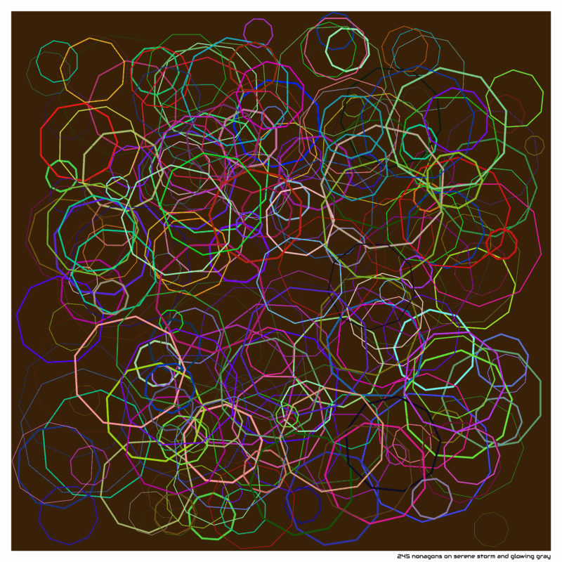 245 nonagons on serene storm and glowing gray