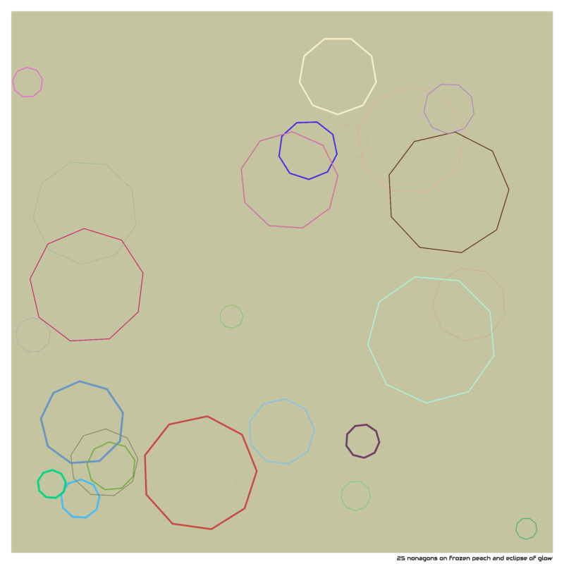 25 nonagons on frozen peach and eclipse of glow