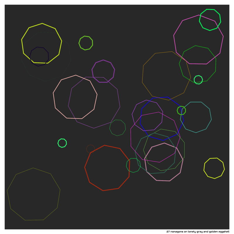 27 nonagons on lonely gray and golden eggshell