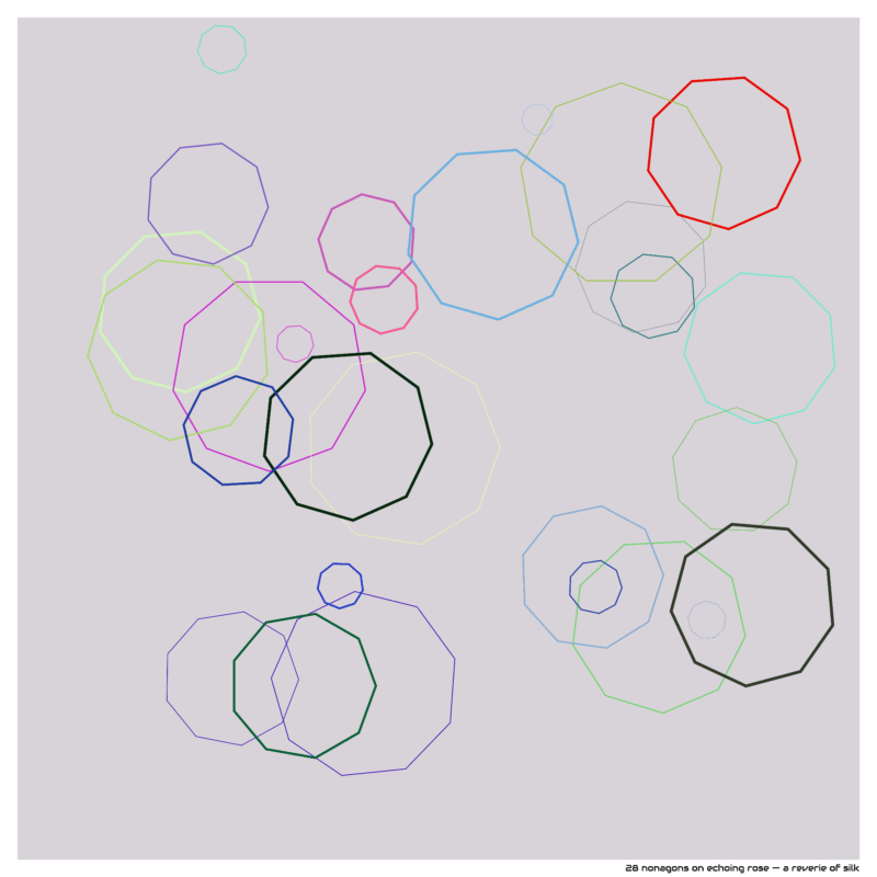 28 nonagons on echoing rose — a reverie of silk