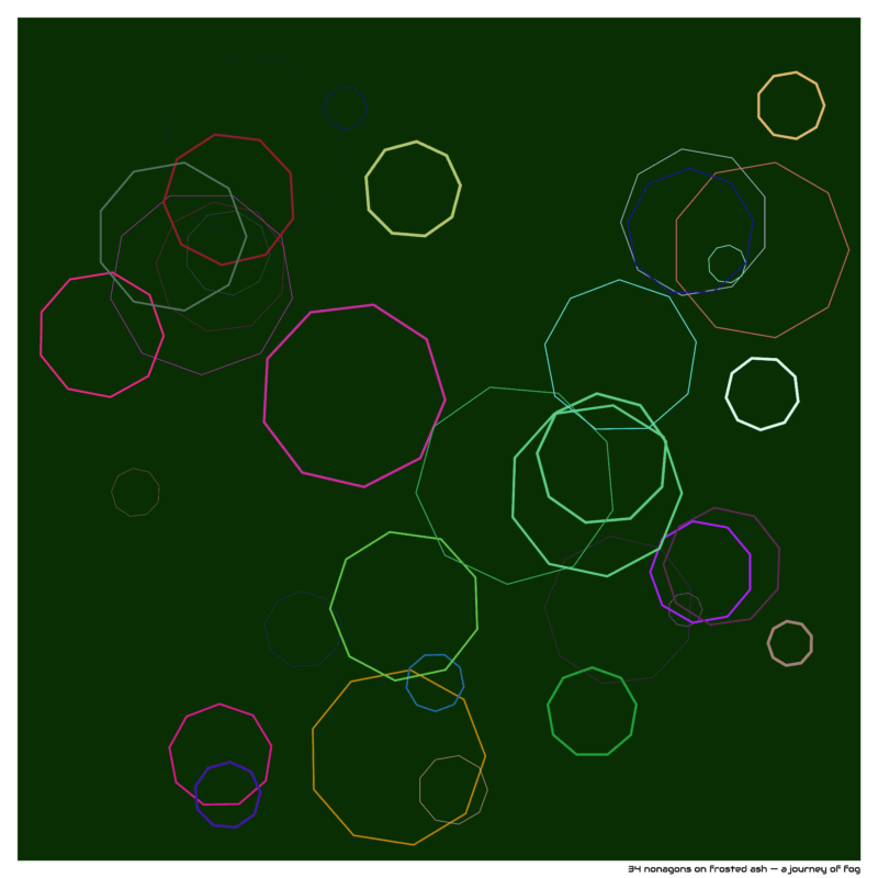 34 nonagons on frosted ash — a journey of fog