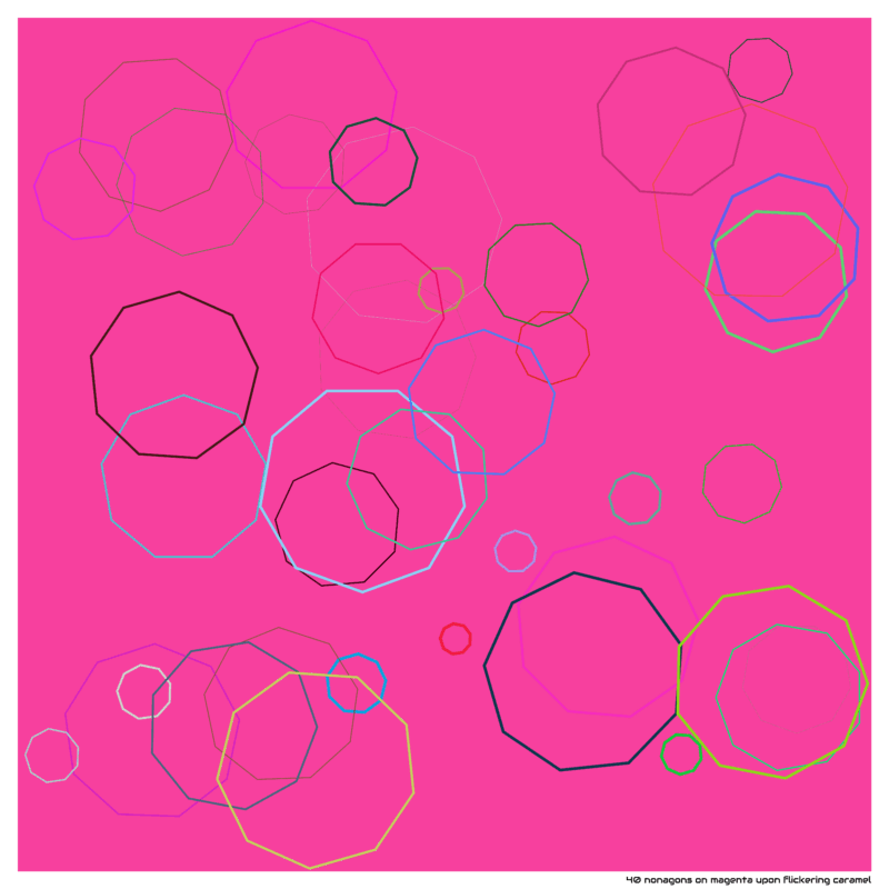 40 nonagons on magenta upon flickering caramel