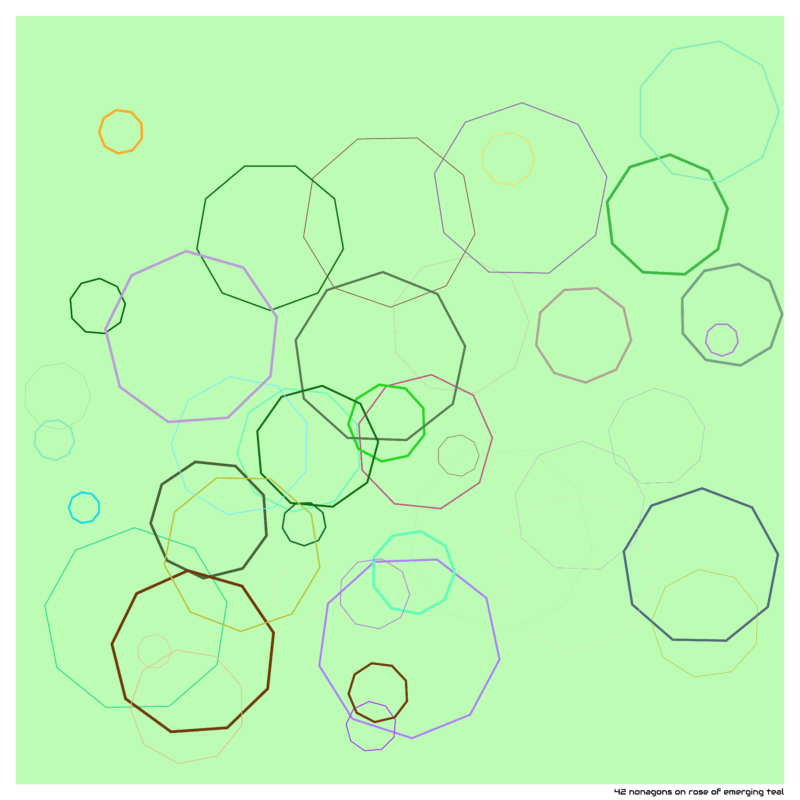 42 nonagons on rose of emerging teal