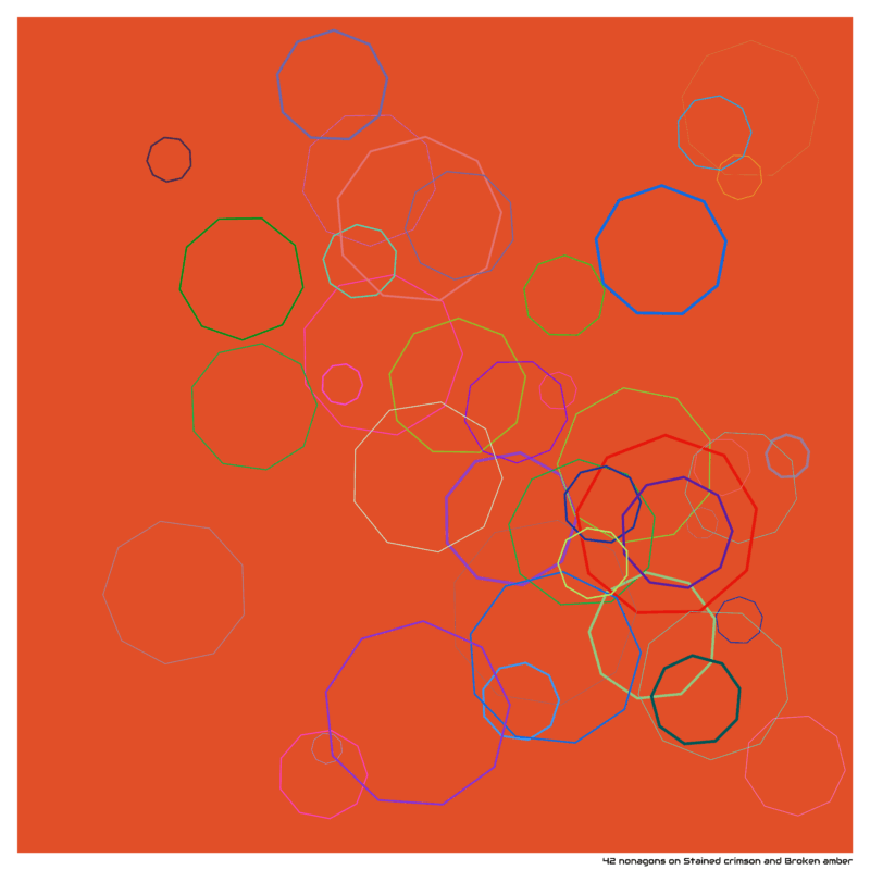 42 nonagons on Stained crimson and Broken amber