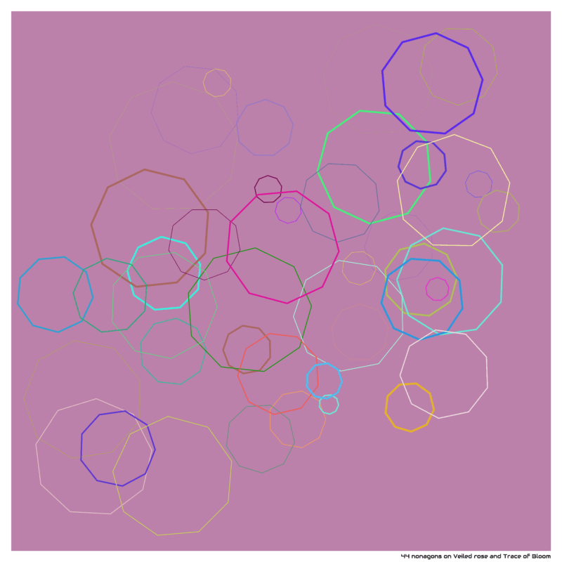 44 nonagons on Veiled rose and Trace of Bloom