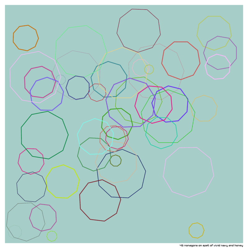 45 nonagons on spell of vivid navy and honey