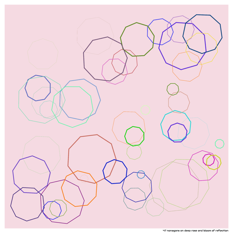 47 nonagons on deep rose and bloom of reflection
