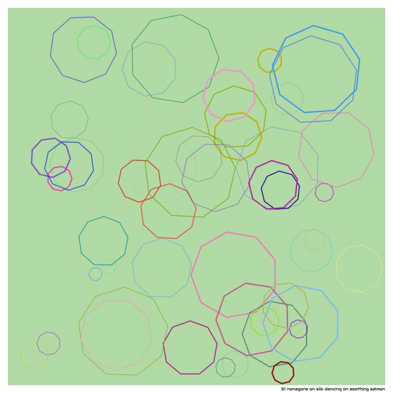 51 nonagons on silk dancing on soothing salmon