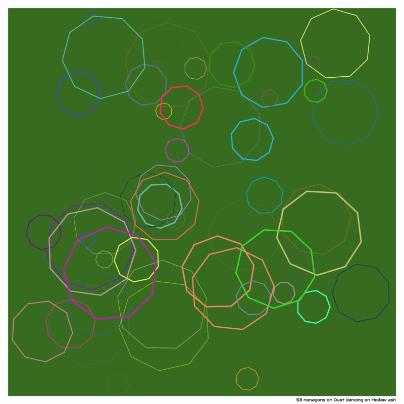 53 nonagons on Dust dancing on Hollow ash