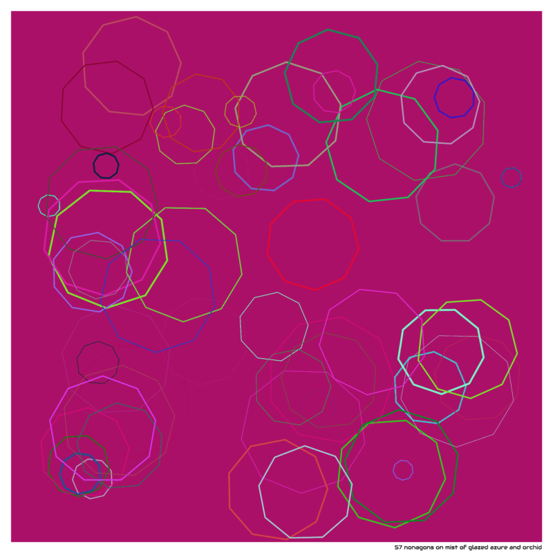 57 nonagons on mist of glazed azure and orchid