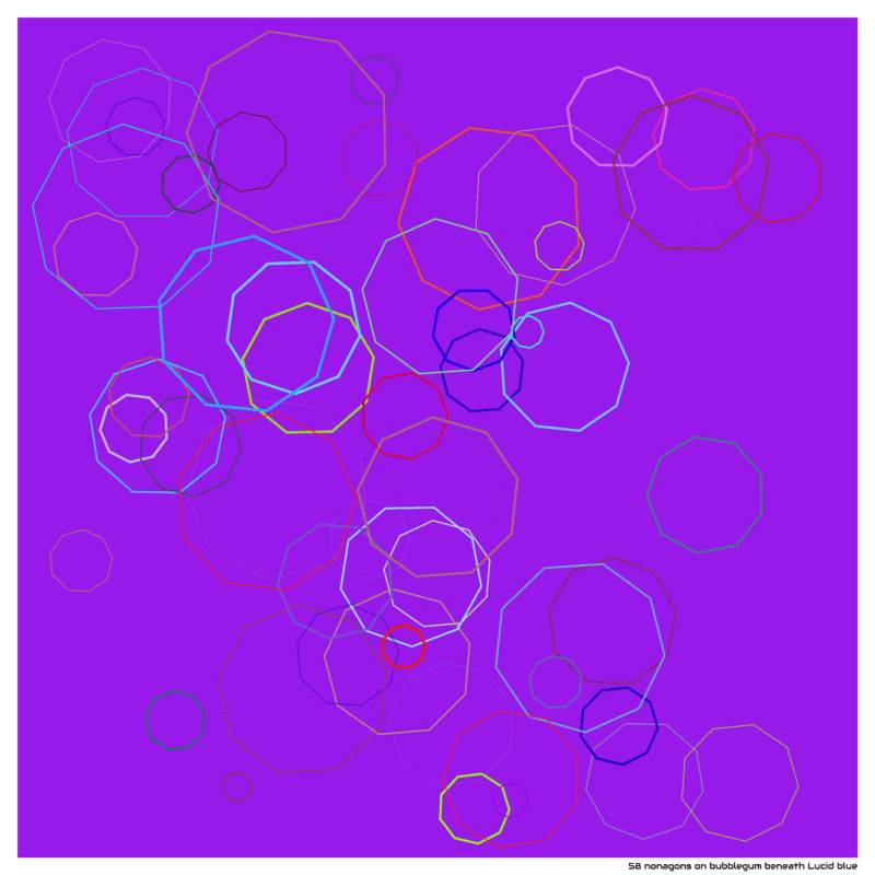 58 nonagons on bubblegum beneath Lucid blue
