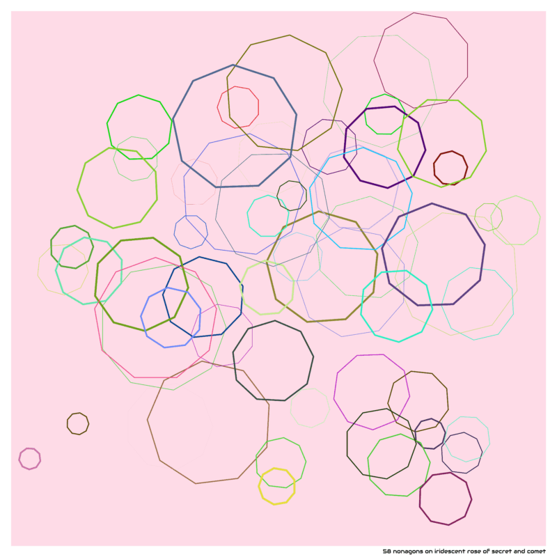 58 nonagons on iridescent rose of secret and comet