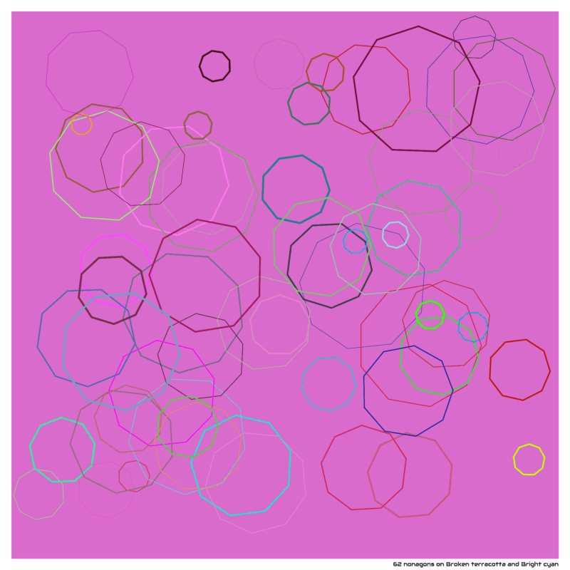 62 nonagons on Broken terracotta and Bright cyan