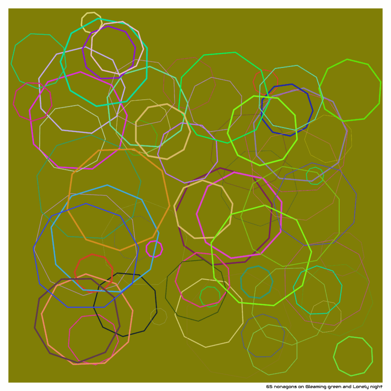 65 nonagons on Gleaming green and Lonely night