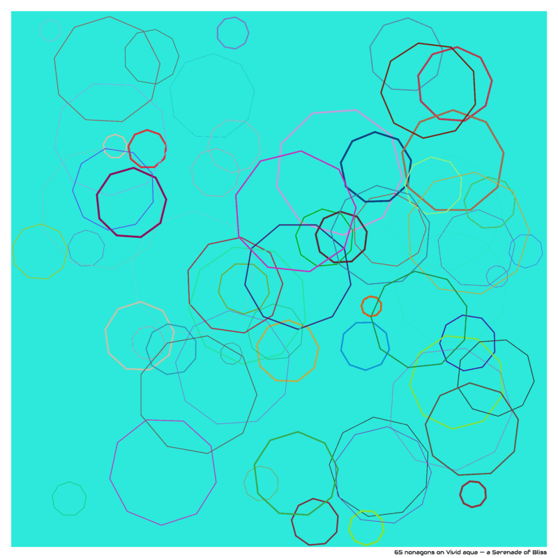 65 nonagons on Vivid aqua — a Serenade of Bliss